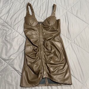 Fashion Nova Taupe Faux Leather Dress